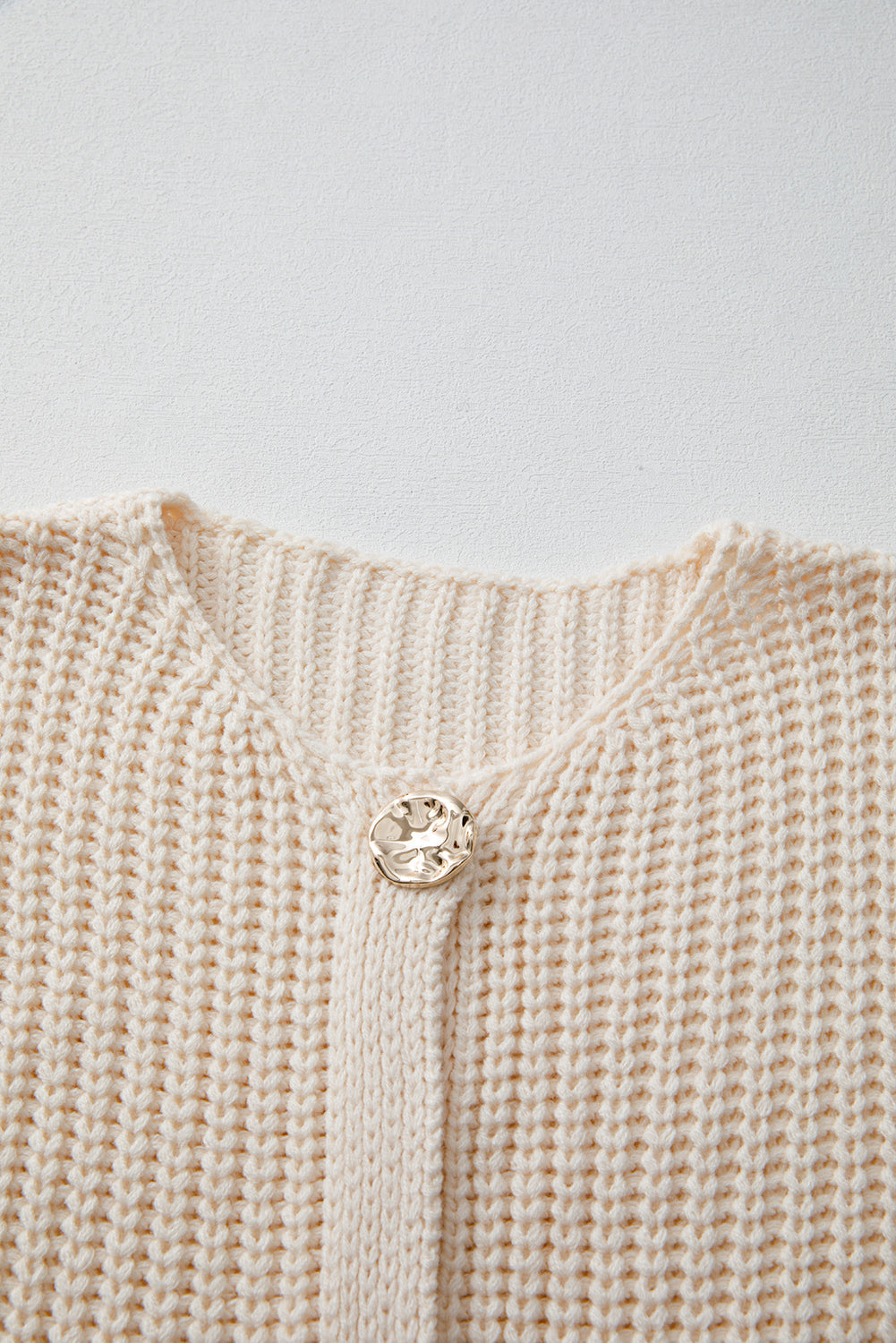 White Textured Knit Sweater Vest with Pockets
