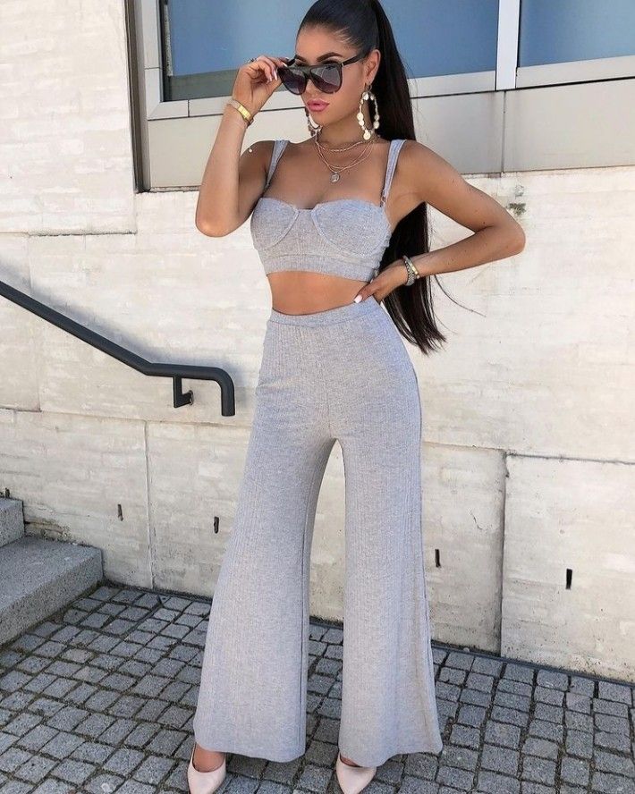 White Knit Sleeveless Crop & Pants Set