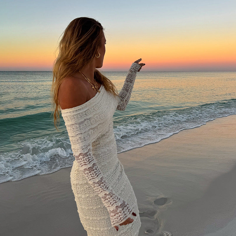 Elegant Off-Shoulder Lace Maxi Dress