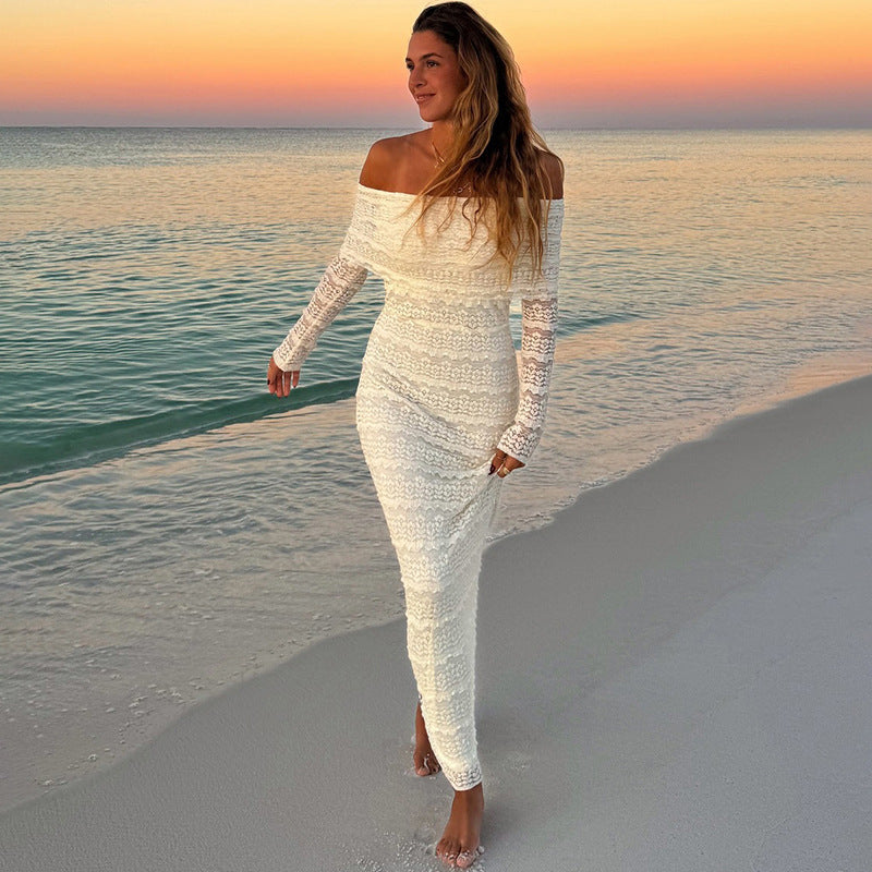 Elegant Off-Shoulder Lace Maxi Dress