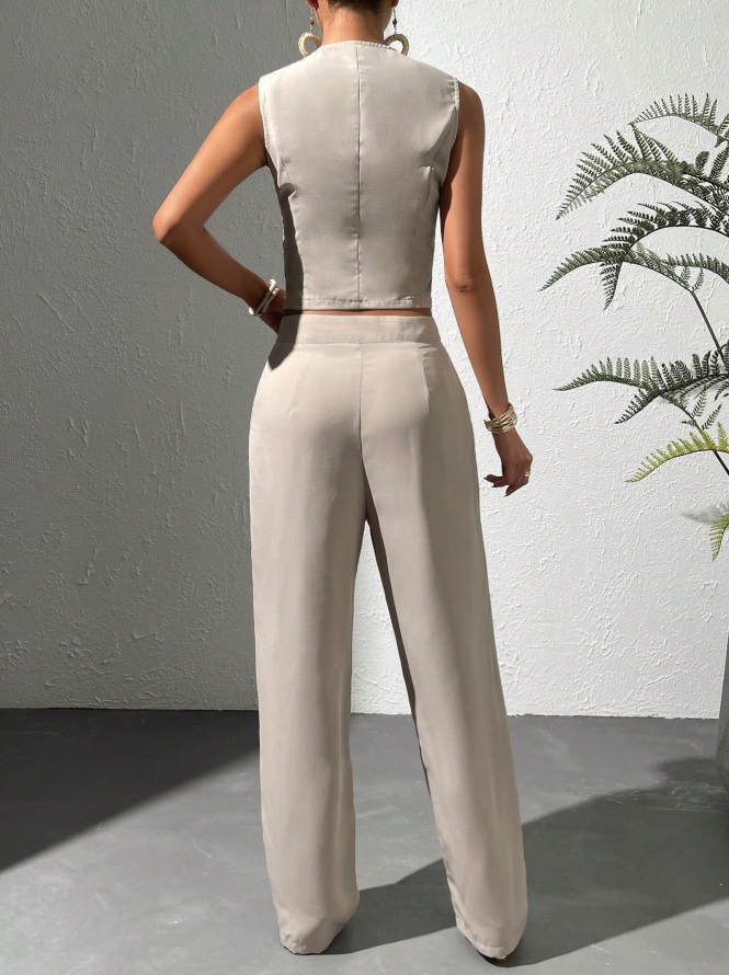 Tailored Sleeveless Vest & Wide-Leg Trousers Set