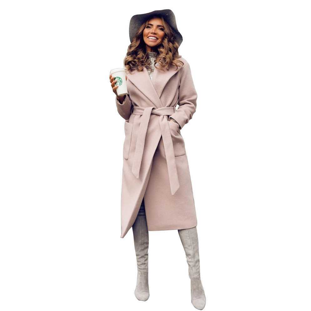 Women's Wool Blend Belted Coat with Pockets