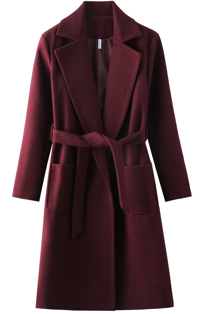 Women's Wool Blend Belted Coat with Pockets