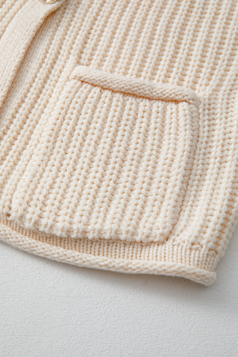 White Textured Knit Sweater Vest with Pockets