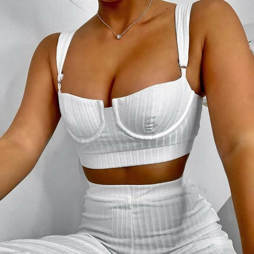 White Knit Sleeveless Crop & Pants Set