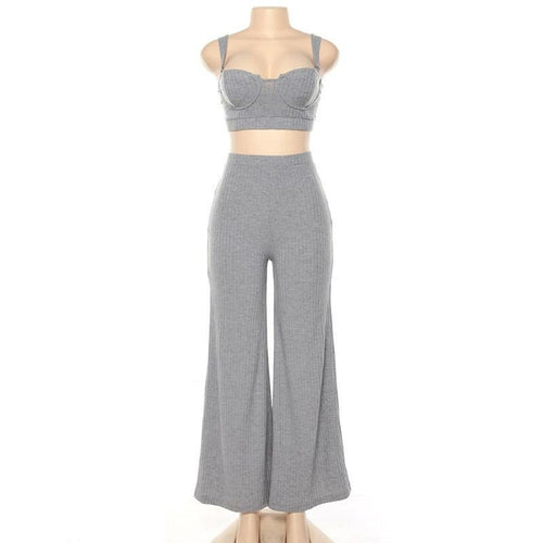 White Knit Sleeveless Crop & Pants Set