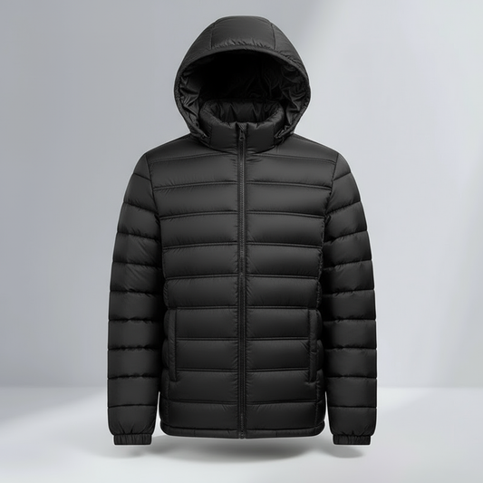 Zwarte puffer jacket voorkant