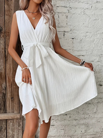 Sleeveless Tie Waist Dress