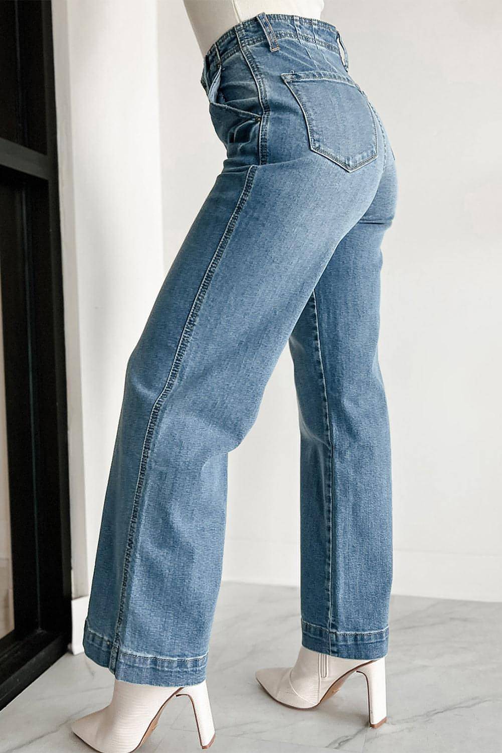 Multi Button Straight Leg Jeans