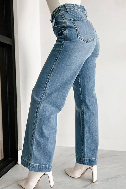 Multi Button Straight Leg Jeans