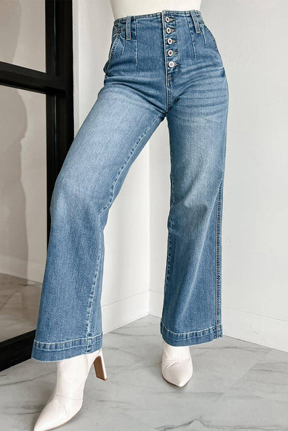 Multi Button Straight Leg Jeans