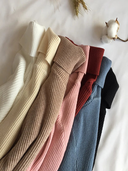 Autumn Winter Thick Sweater Women Knitted Ribbed Pullover Sweater
