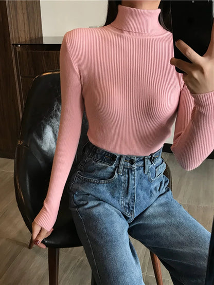 Autumn Winter Thick Sweater Women Knitted Ribbed Pullover Sweater