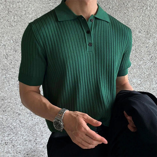 Heren Retro Gestreept Gebreid Poloshirt met Kraag