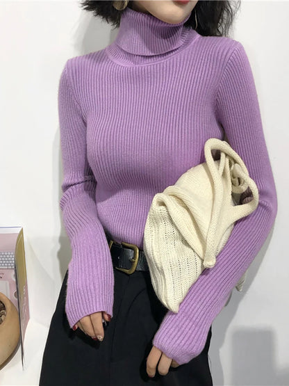 Autumn Winter Thick Sweater Women Knitted Ribbed Pullover Sweater