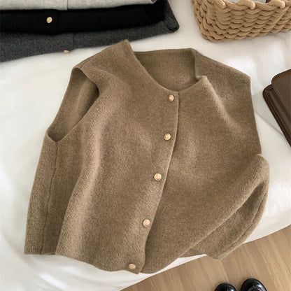 Elegante Gebreide Damescardigan – Mouwloos Design