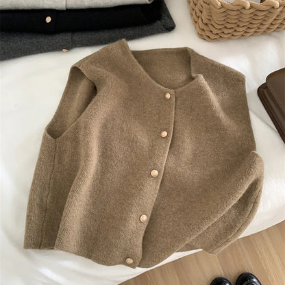 Elegante Gebreide Damescardigan – Mouwloos Design