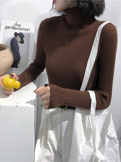 Autumn Winter Thick Sweater Women Knitted Ribbed Pullover Sweater