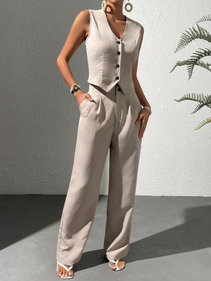 Tailored Sleeveless Vest & Wide-Leg Trousers Set