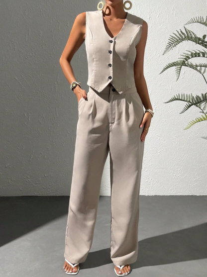 Tailored Sleeveless Vest & Wide-Leg Trousers Set