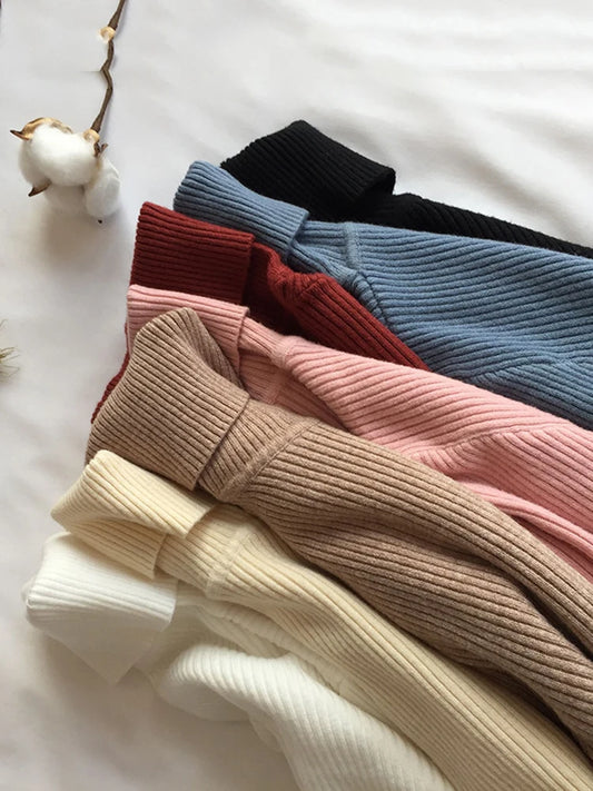 Autumn Winter Thick Sweater Women Knitted Ribbed Pullover Sweater