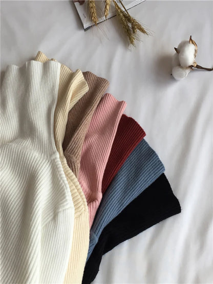 Autumn Winter Thick Sweater Women Knitted Ribbed Pullover Sweater