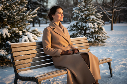 Beige jas in winterpark