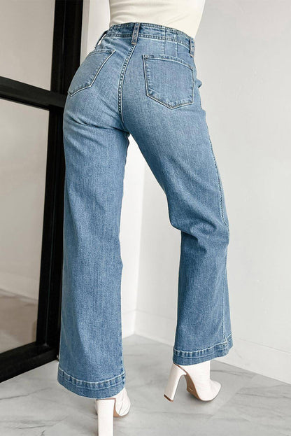 Multi Button Straight Leg Jeans