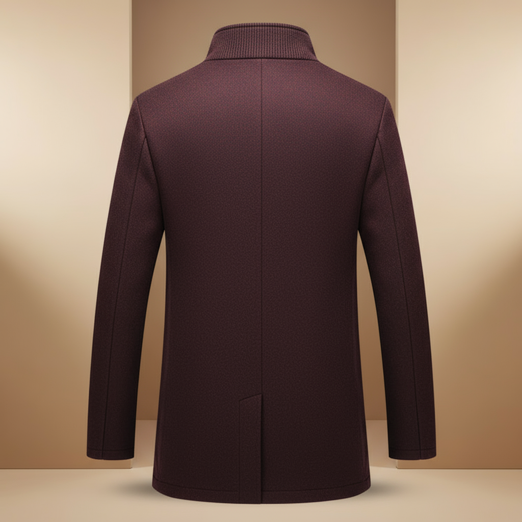 Bordeauxrode jas achterkant