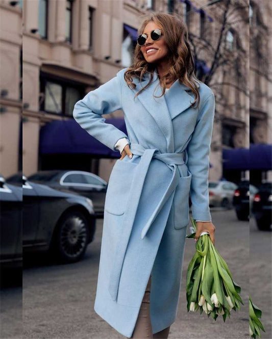 Women's Wool Blend Belted Coat with Pockets