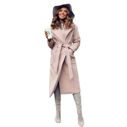 Women's Wool Blend Belted Coat with Pockets