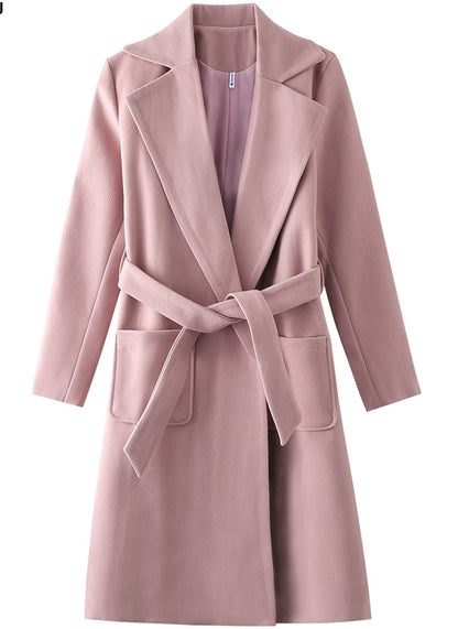Women's Wool Blend Belted Coat with Pockets