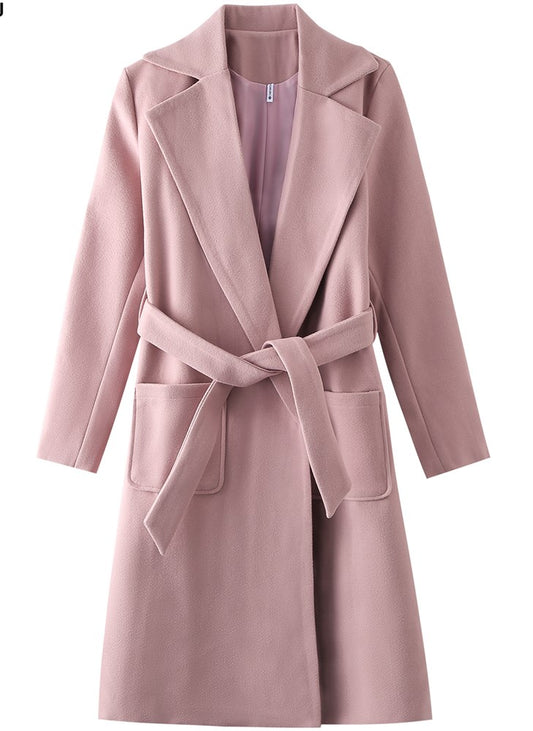 Women's Wool Blend Belted Coat with Pockets