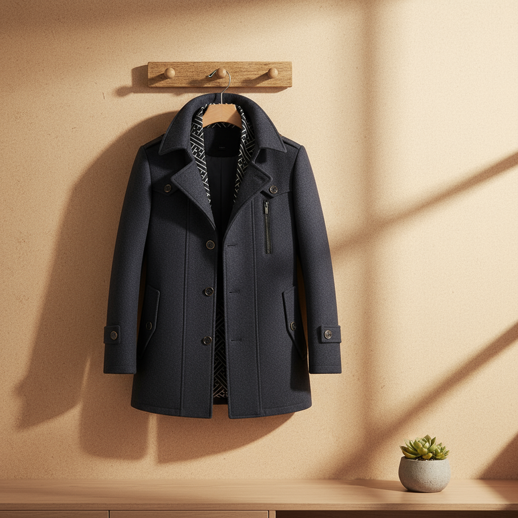 Marineblauw peacoat hangend