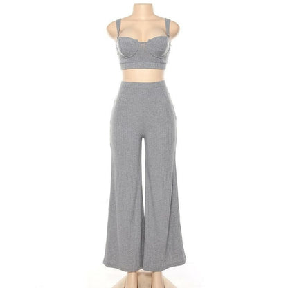 White Knit Sleeveless Crop & Pants Set