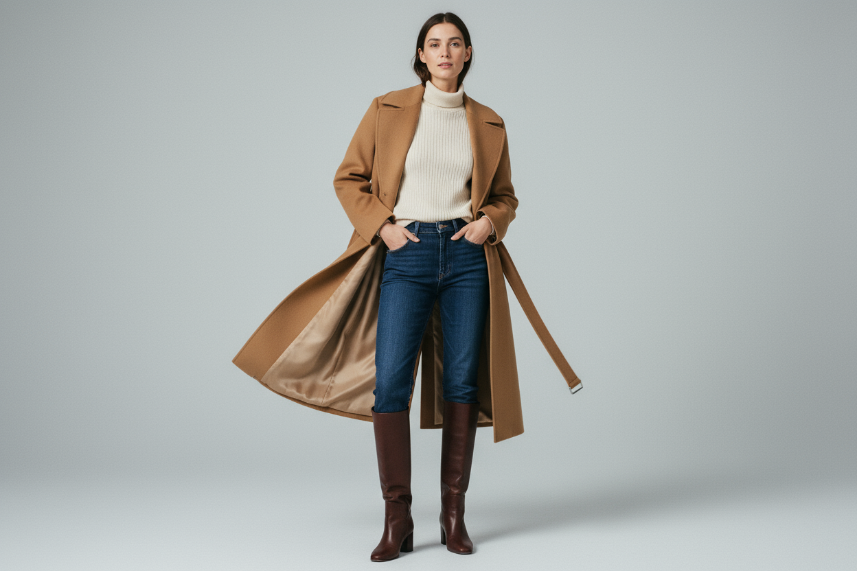 Realistische foto - camel coat open
