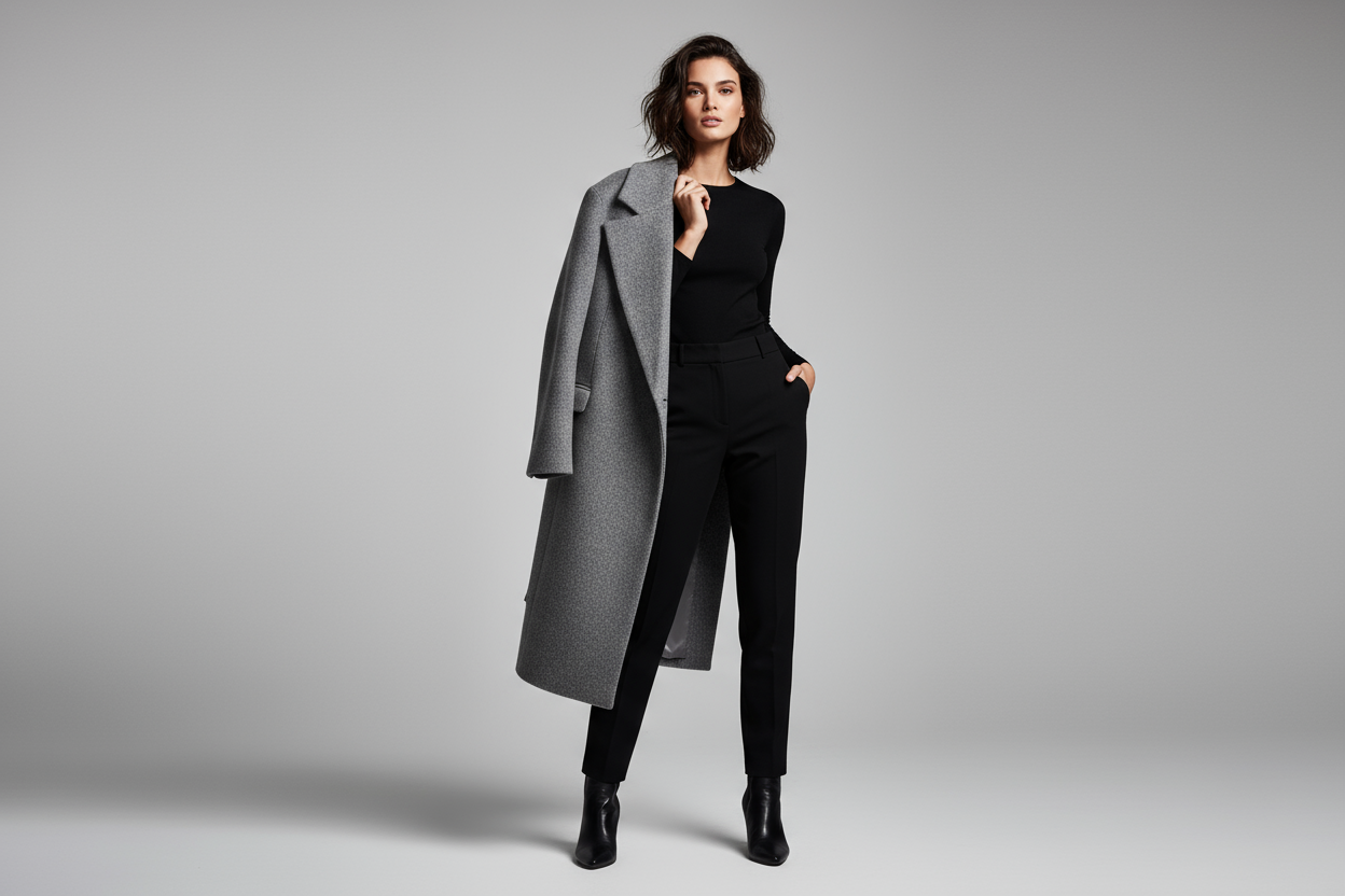 Realistische foto - grijze coat over schouder