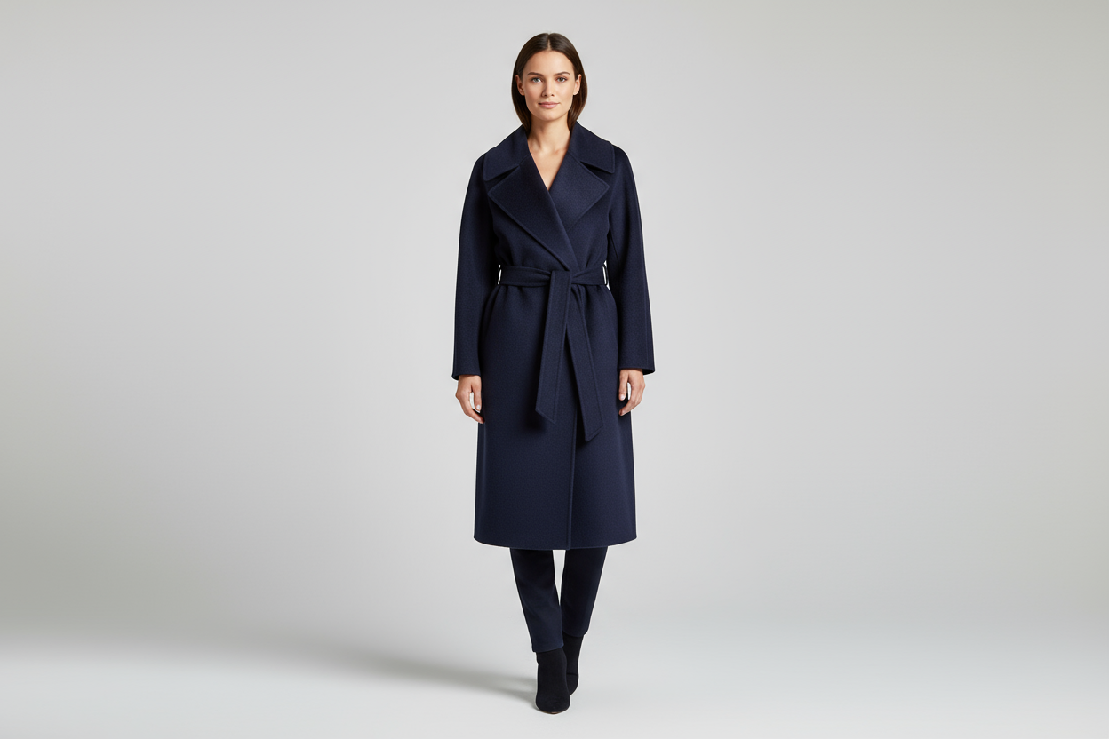 Realistische foto - navy coat op model