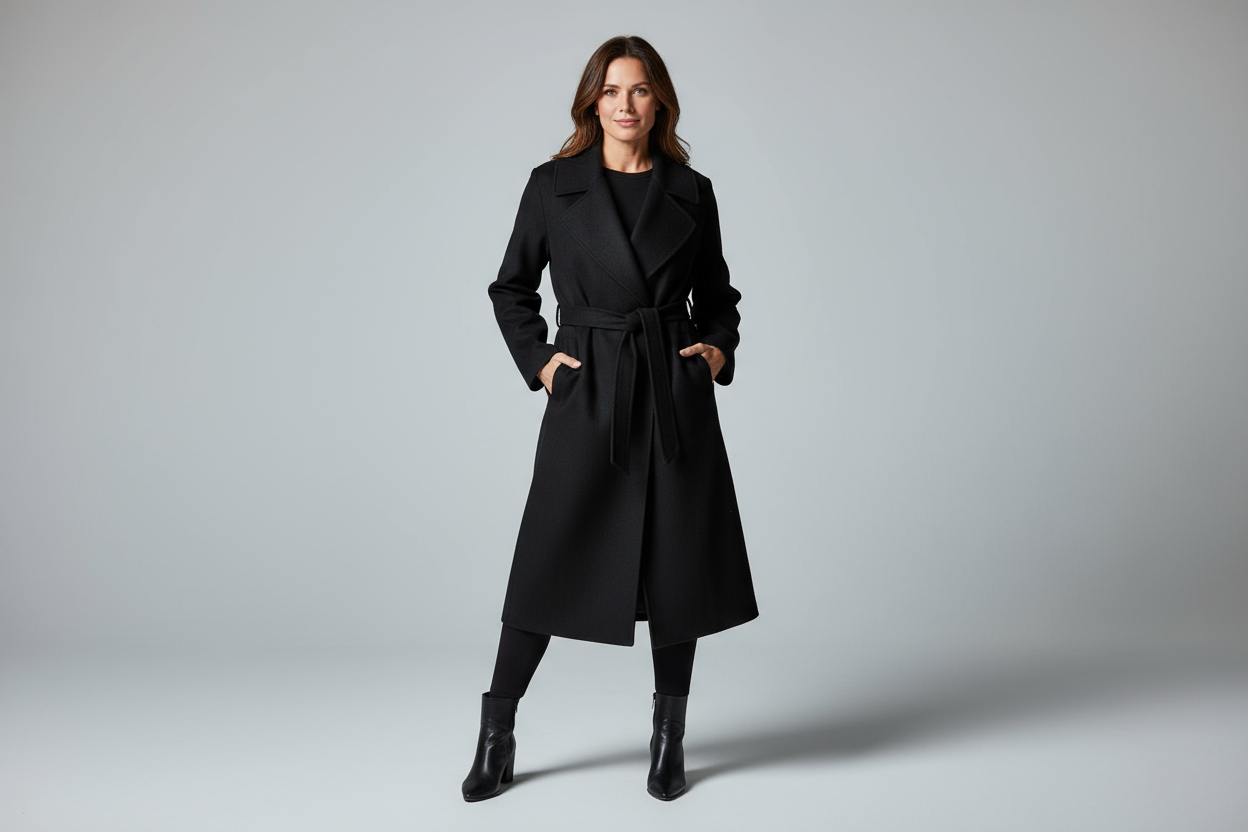 Realistische foto - zwarte coat handen in zakken