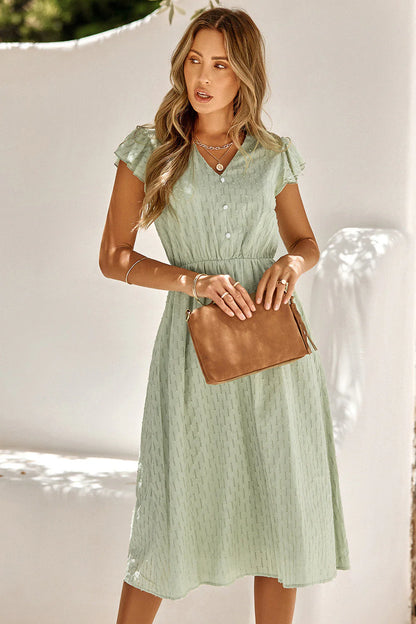 Luchtige Zomerjurk met Elegante V-hals en Subtiele Ruches