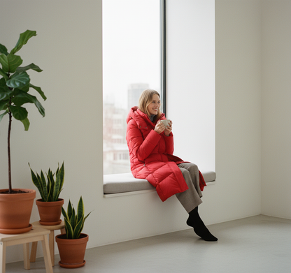 Rood bij raam met koffie