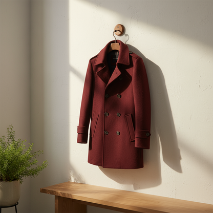 Wijnrode peacoat hangend