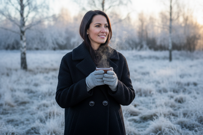 Zwarte jas in winterlandschap